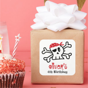 Pirate Skull Skeleton Boy's Birthday Party Favour Square Sticker
