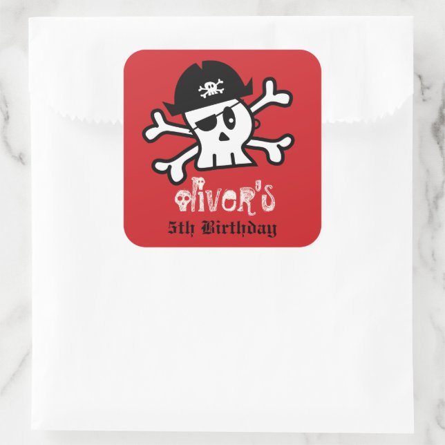 Pirate Skull & Skeleton Kid's Birthday Party Favou Square Sticker (Bag)