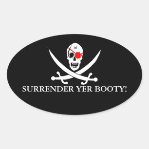 Pirate Skull- Surrender Oval Sticker