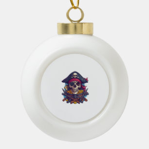 Pirate Skull Treasure Ceramic Ball Christmas Ornament