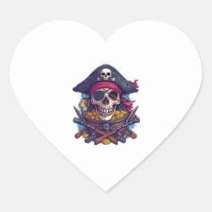 Pirate Skull Treasure Heart Sticker