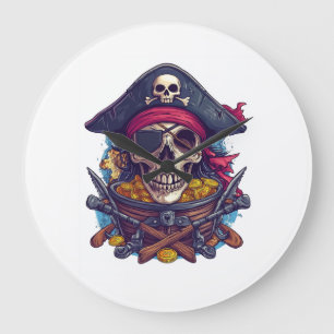 Pirate Skull Treasure Large Clock