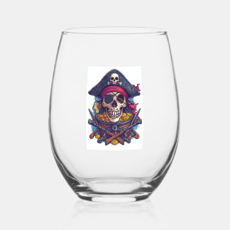 Pirate Skull Treasure Stemless Wine Glass