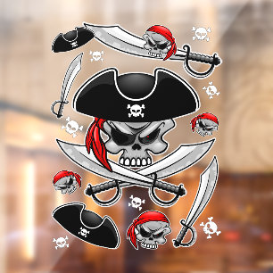Pirate Skull with Crossed Sabres Window Cling
