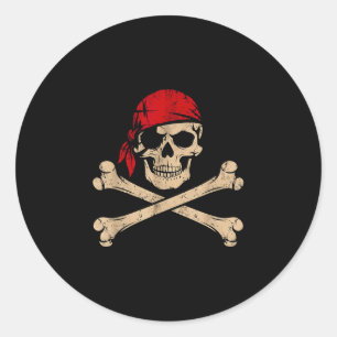 Pirate skull with red bandanna skeleton halloween classic round sticker