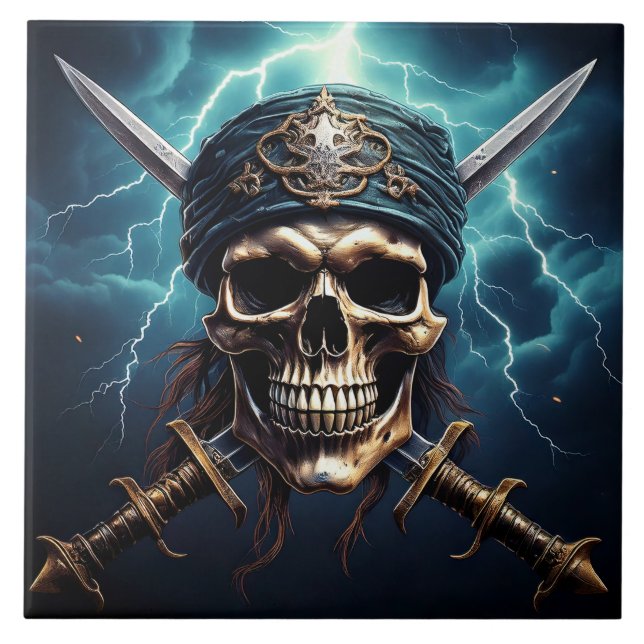 Pirate Skull with Swords Ceramic Tile (Front)