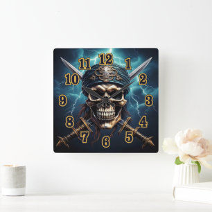Pirate Skull with Swords Wall Clock