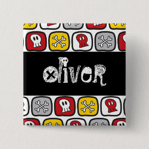 Pirate Skulls & Bones Kid Birthday Party Name Tag 15 Cm Square Badge