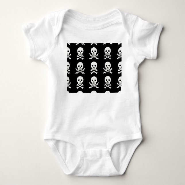 Pirate Skulls Crossbones Seamless Pattern Baby Bodysuit (Front)