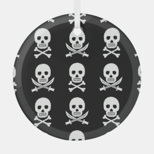 Pirate Skulls Crossbones Seamless Pattern Glass Tree Decoration