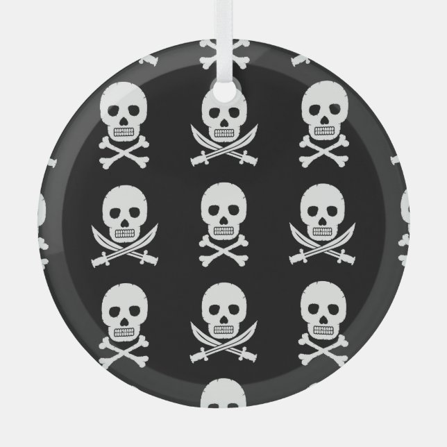Pirate Skulls Crossbones Seamless Pattern Glass Tree Decoration (Front)