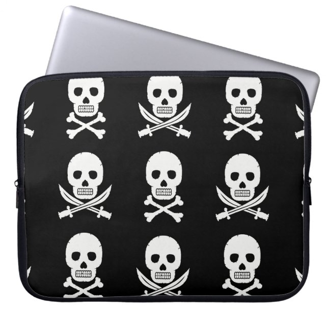 Pirate Skulls Crossbones Seamless Pattern Laptop Sleeve (Front)