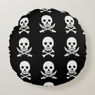 Pirate Skulls Crossbones Seamless Pattern Round Cushion