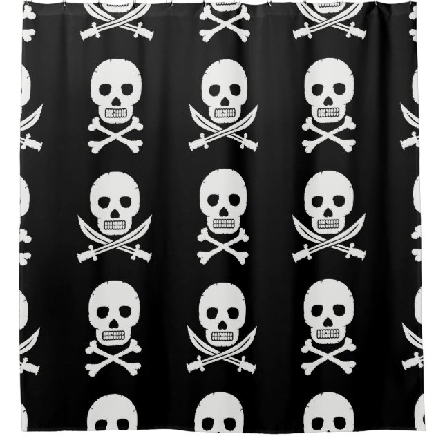 Pirate Skulls Crossbones Seamless Pattern Shower Curtain (Front)