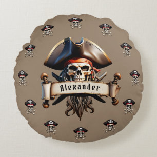Pirate Skulls Personalise Round Cushion