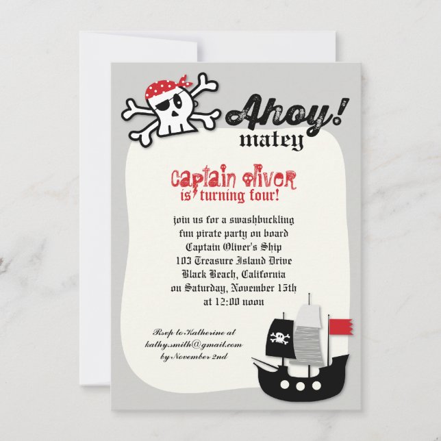 Pirate Skulls & Ship Kids Birthday Party Invite (Front)