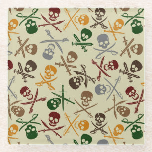 Pirate Skulls with Crossed Swords Glass Coaster
