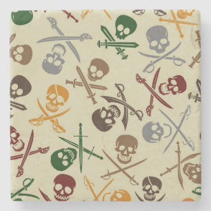 Pirate Skulls with Crossed Swords Stone Coaster