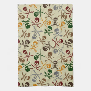 Pirate Skulls with Crossed Swords Tea Towel