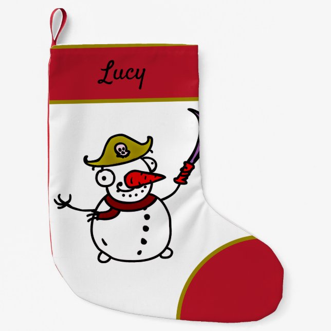 pirate snowman merry Christmas Small Christmas Stocking (Front)