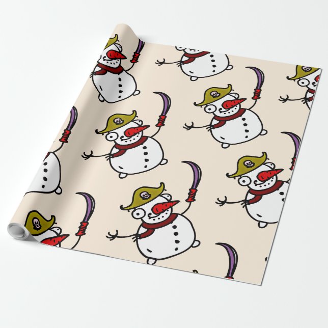 pirate snowman merry Christmas Wrapping Paper (Unrolled)