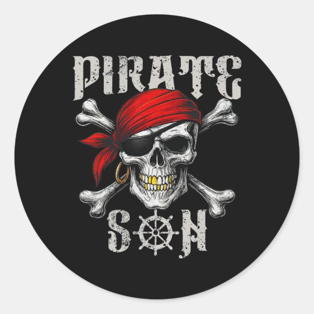 Pirate Son Jolly Roger Flag And Skull Crossbones H Classic Round Sticker (Front)
