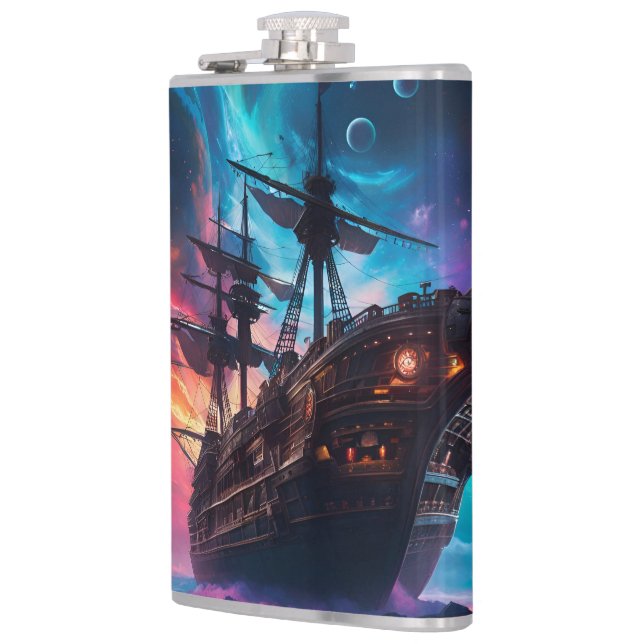 Pirate Space Ship Nebula and Moons  Hip Flask (Left)