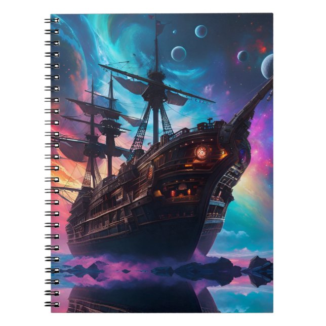 Pirate Space Ship Nebula and Moons  Notebook (Front)