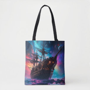 Pirate Space Ship Nebula and Moons  Tote Bag
