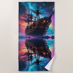 Pirate SpaceShip Lands on Another Planet Beach Towel