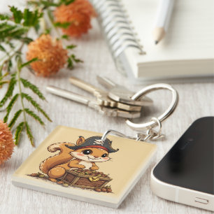 Pirate Squirrel with Acorn Treasure Funny Cute Kid Key Ring