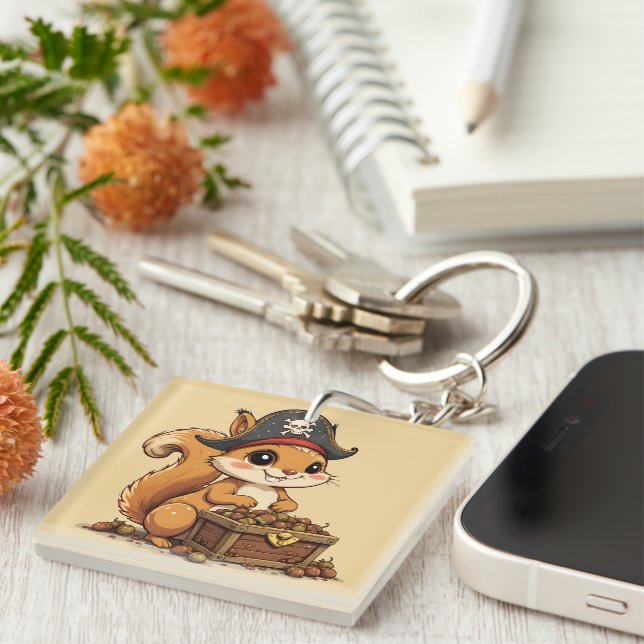 Pirate Squirrel with Acorn Treasure Funny Cute Kid Key Ring (Front Right)