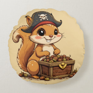 Pirate Squirrel with Acorn Treasure Funny Cute Kid Round Cushion