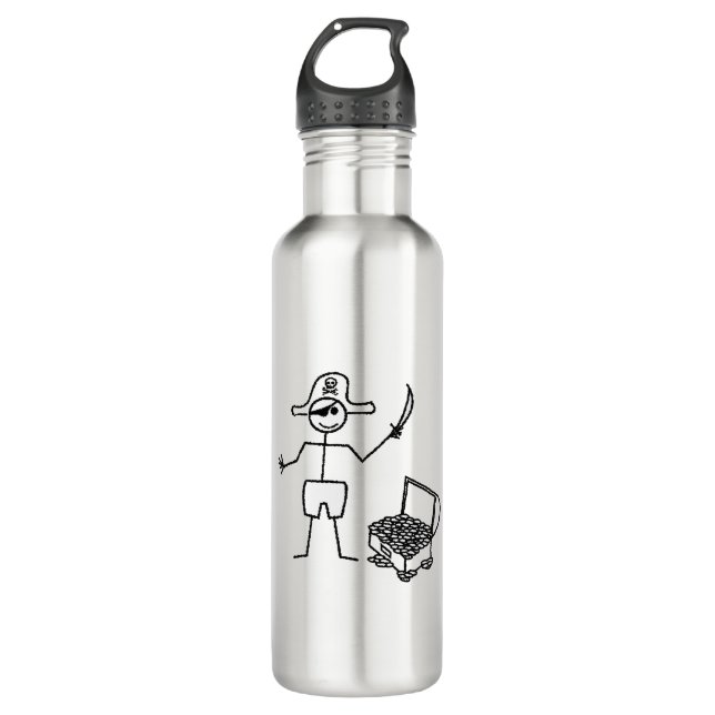 Pirate Stickman With Treasure Chest 710 Ml Water Bottle (Front)
