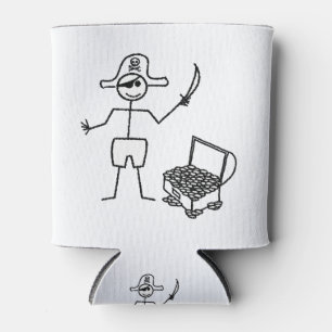 Pirate Stickman With Treasure Chest Can Cooler
