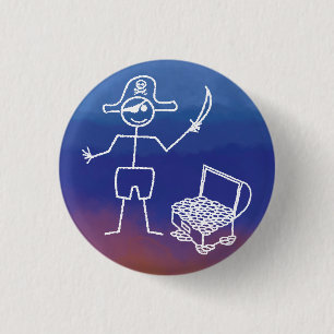 Pirate Stickman With Treasure Chest Watercolor 3 Cm Round Badge