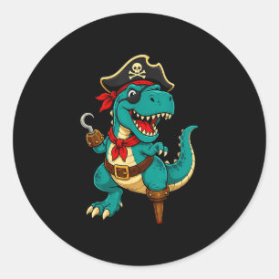 Pirate t rex dinosaur funny cartoon classic round sticker