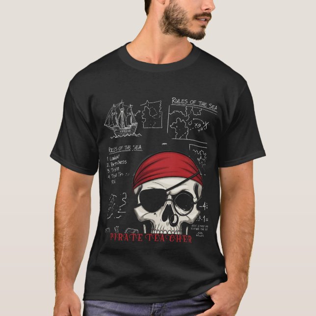 Pirate Teacher Funny Skull & Math Rules T-Shirt (Front)