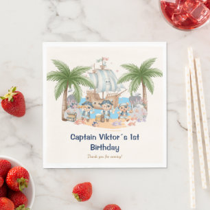 Pirate Teddy Bear Tropical Island 1st Birthday Napkin