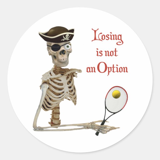 Pirate Tennis Losing Skeleton Classic Round Sticker (Front)