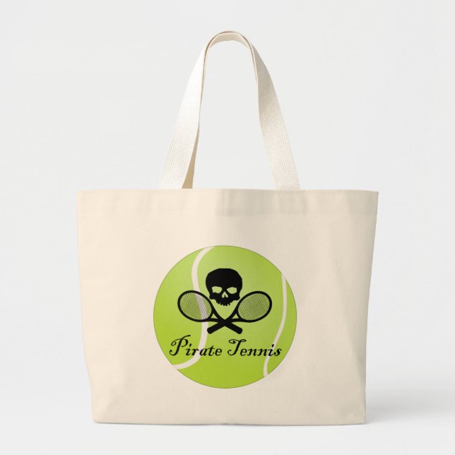 Pirate Tennis w/ Tennis Ball Large Tote Bag (Front)