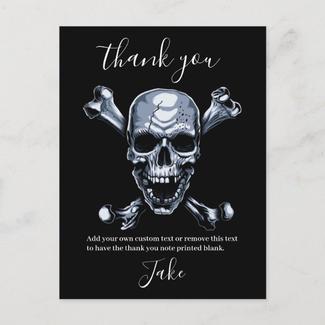 Pirate Thank you Grey Skull and Bones Postcard (Front)
