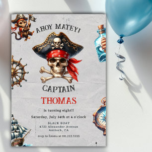 Pirate Theme Ahoy Matey Any Age Birthday Party  Invitation