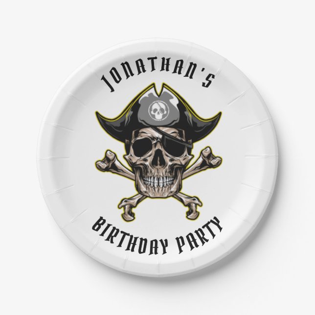 Pirate theme party adult BIRTHDAY WHITE Paper Plate (Front)