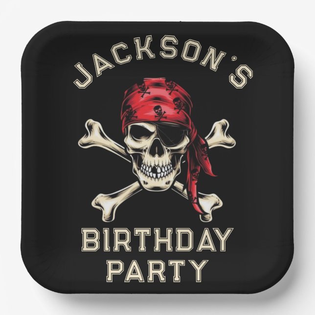 Pirate theme Party Adult Salty Skull  Black 2 Paper Plate (Front)