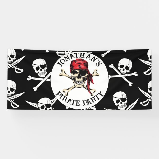 Pirate theme Party Adult Salty Skull Black.  Banner (Horizontal)