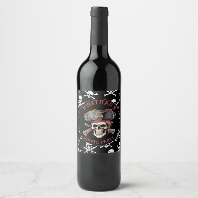 Pirate theme Party Adult Ship Captain Skull 2 Wine Label (Front)