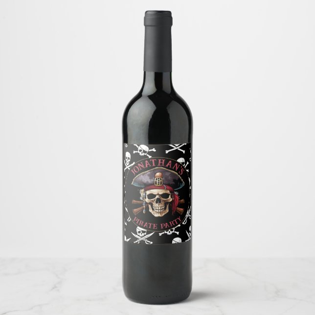 Pirate theme Party Adult Ship Captain Skull 5 Wine Label (Front)