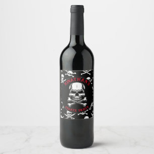 Pirate theme Party Adult Ship Skull  Black Wine Label
