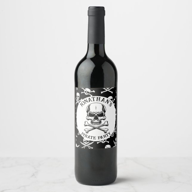 Pirate theme Party Adult Ship Skull   Wine Label (Front)